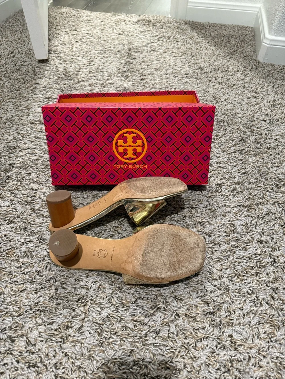 Tory Burch Ines Mule Gold Leather Slide Sandals